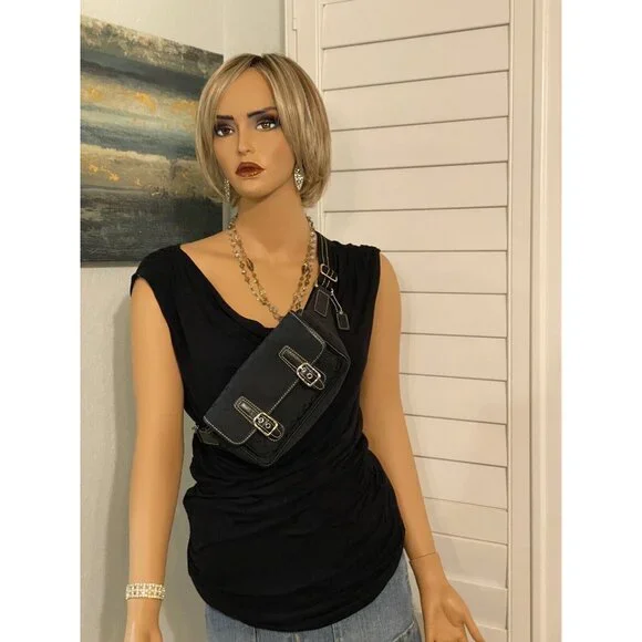 COACH BELT BAG FANNY PACK IN SIGNATURE MINI "C" JACQUARD FABRIC & LEATHER BLACK - Picture 6 of 12